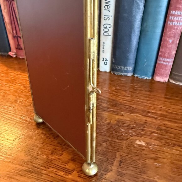 Vintage Glass/Mirrors & Brass Triangular Box with Flowers - Picture 7 of 13